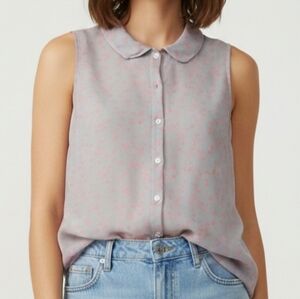 Volcom Sleeveless Sheer Button-Down Shirt - Gray and Pink Floral